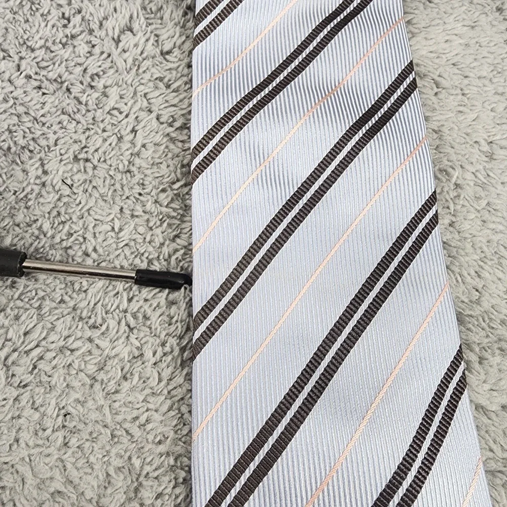 Ermenegildo Zegna Tie Mens Silk Blue‎ Brown Peach Striped Necktie Made in Italy